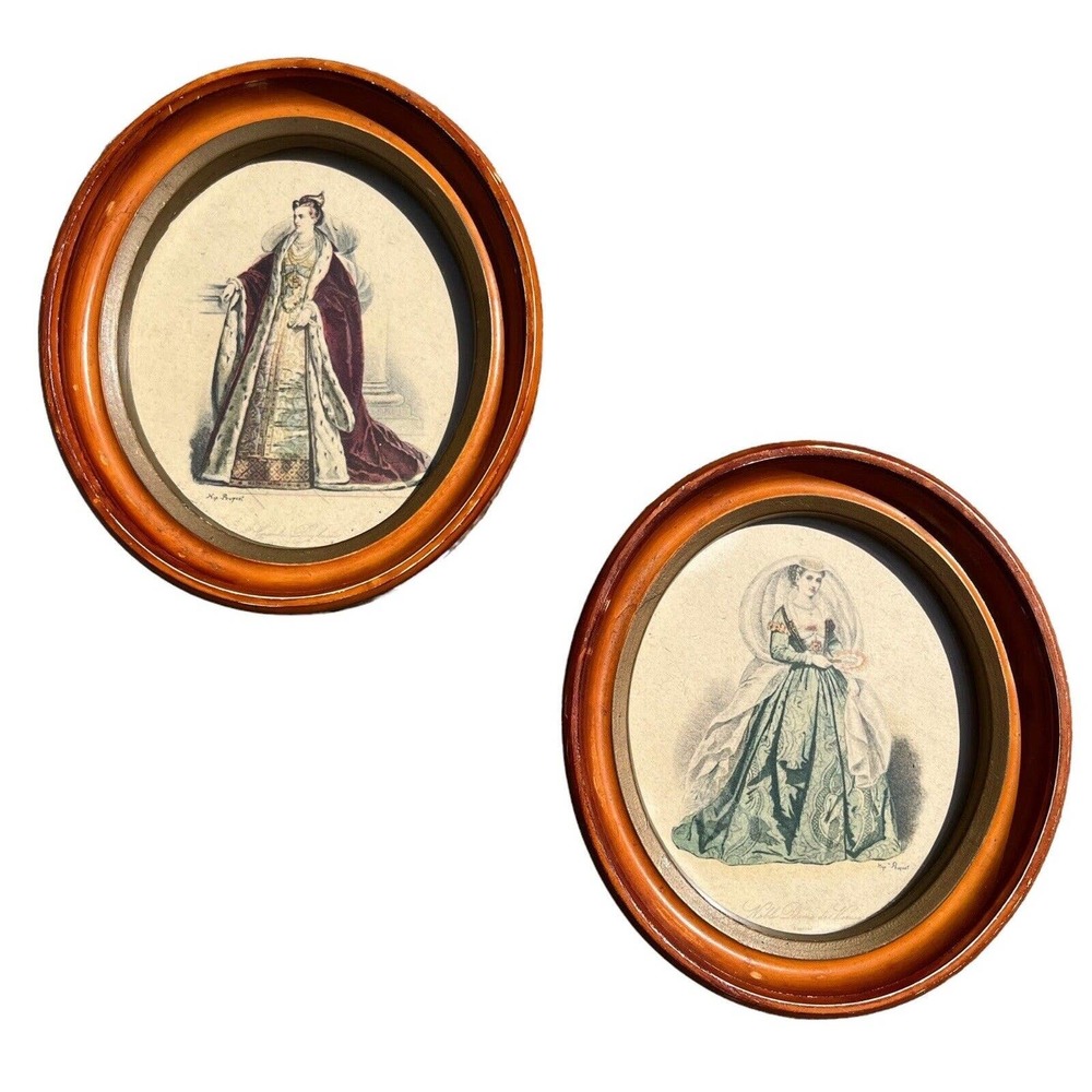 Antique Framed Victorian Grand Duchess & Dame De Venise Oval Wooden Framed Art